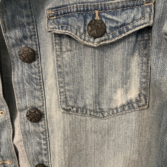 VTG Vanilla Star Distressed Denim Jacket Epaulettes Western - Picture 4 of 10